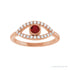 Sapphire Row Natural Pavé Evil Eye Gemstone Ring - Mozambique Garnet, 14K Rose Gold (view 3)