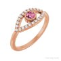 Sapphire Row Natural Pavé Evil Eye Gemstone Ring - Pink Tourmaline, 14K Rose Gold