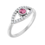 Sapphire Row Natural Pavé Evil Eye Gemstone Ring - Pink Tourmaline, 14K White Gold
