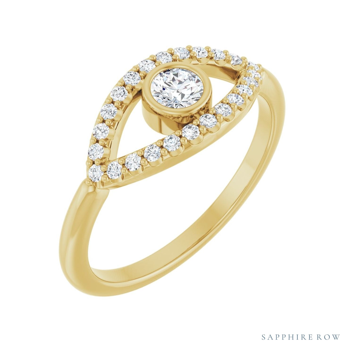 Sapphire Row Natural Pavé Evil Eye Gemstone Ring - White Sapphire, 14K Yellow Gold