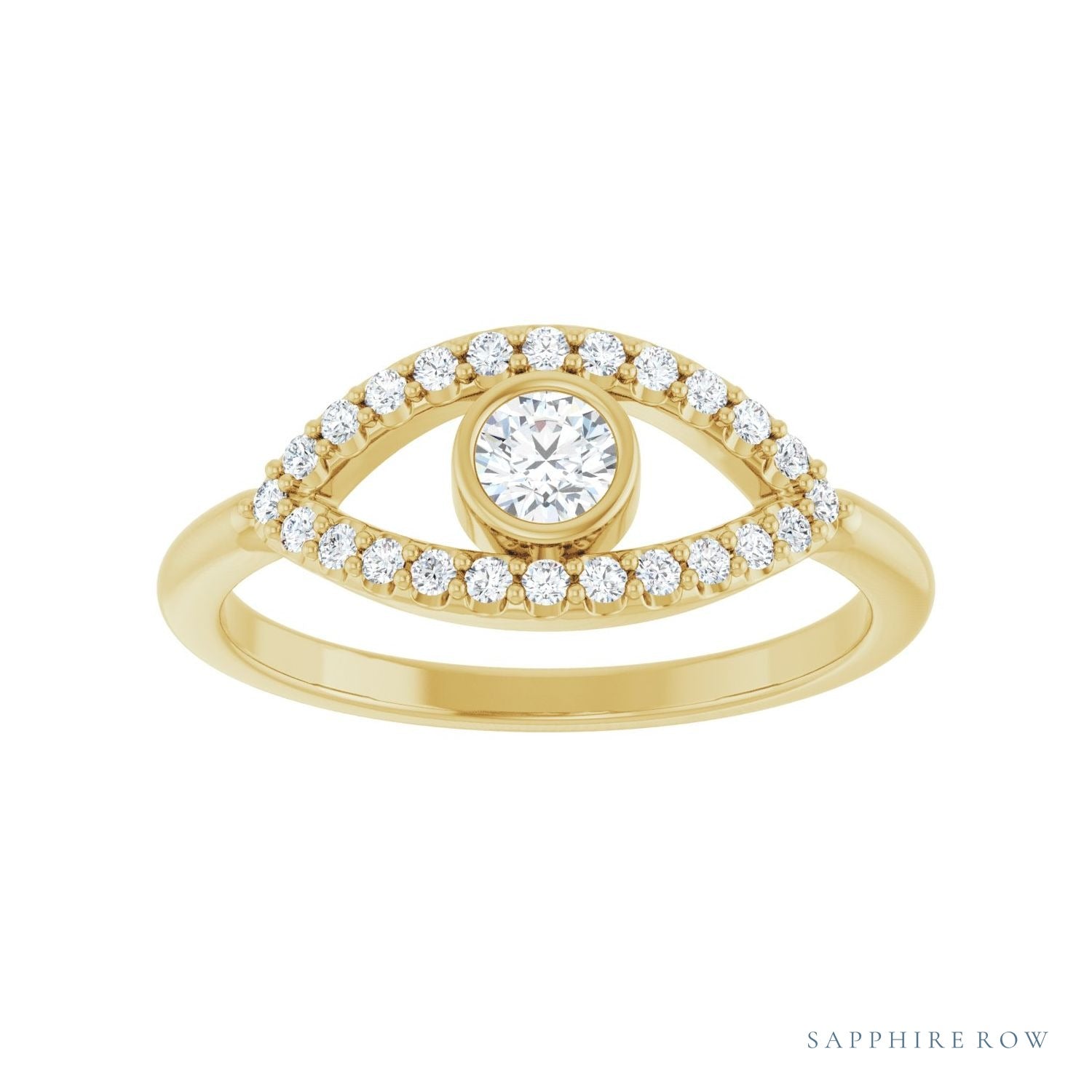 Sapphire Row Natural Pavé Evil Eye Gemstone Ring - White Sapphire, 14K Yellow Gold (view 3)