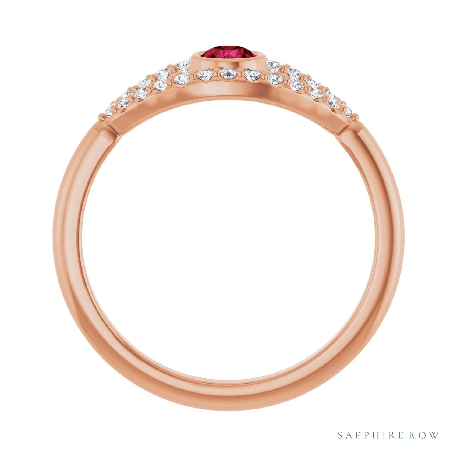 Sapphire Row Natural Pavé Evil Eye Gemstone Ring - Ruby, 14K Rose Gold (view 2)