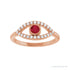 Sapphire Row Natural Pavé Evil Eye Gemstone Ring - Ruby, 14K Rose Gold (view 3)