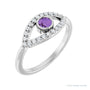 Sapphire Row Natural Pavé Evil Eye Gemstone Ring - Amethyst, 14K White Gold