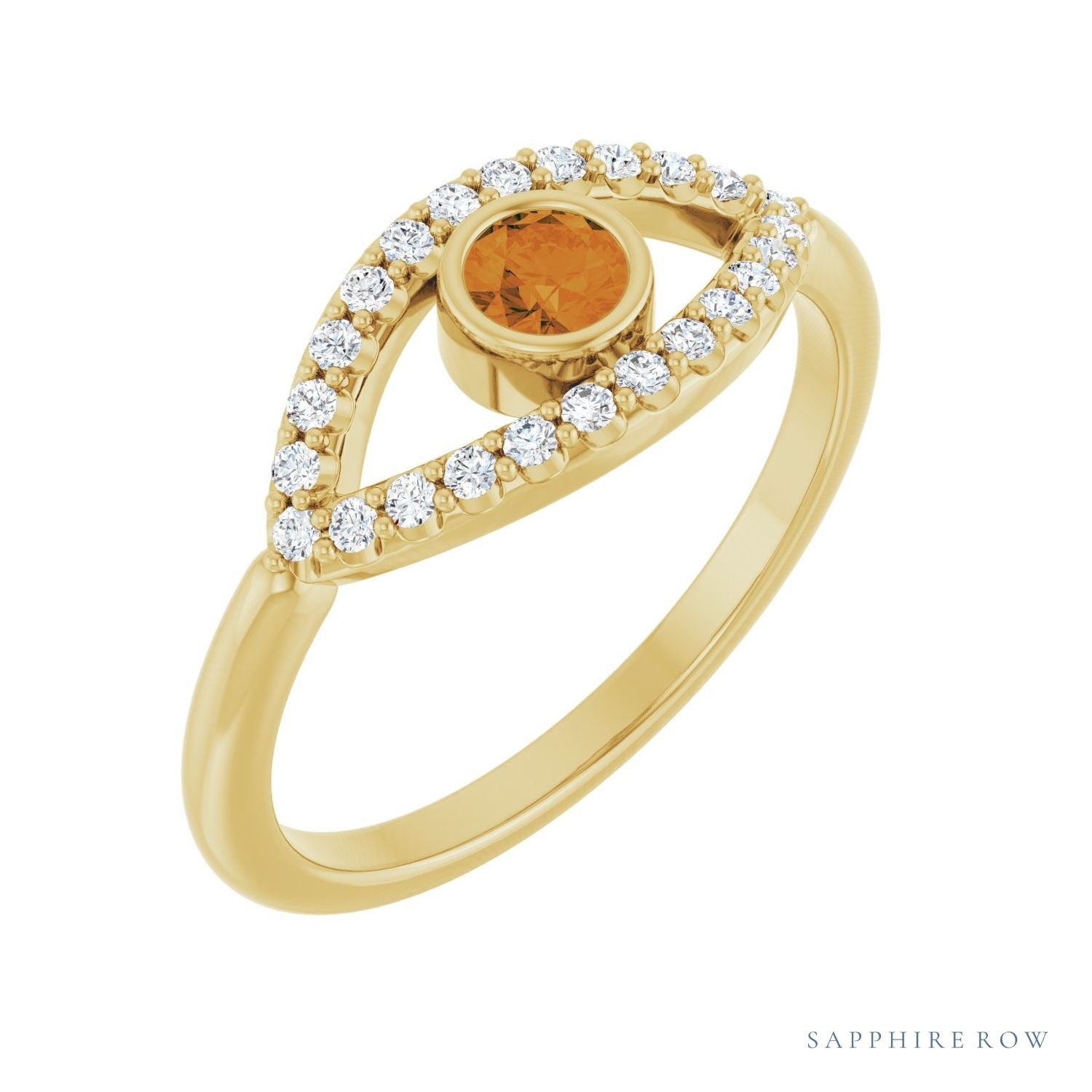 Sapphire Row Natural Pavé Evil Eye Gemstone Ring - Citrine, 14K Yellow Gold