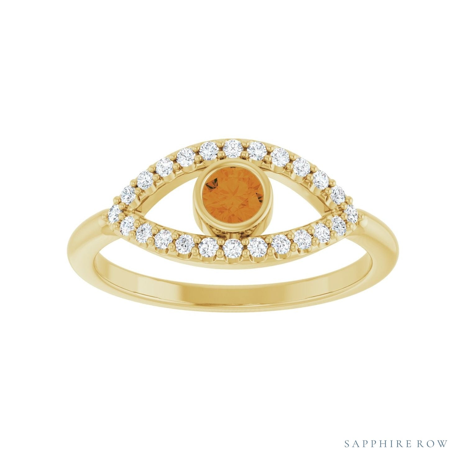 Sapphire Row Natural Pavé Evil Eye Gemstone Ring - Citrine, 14K Yellow Gold (view 3)