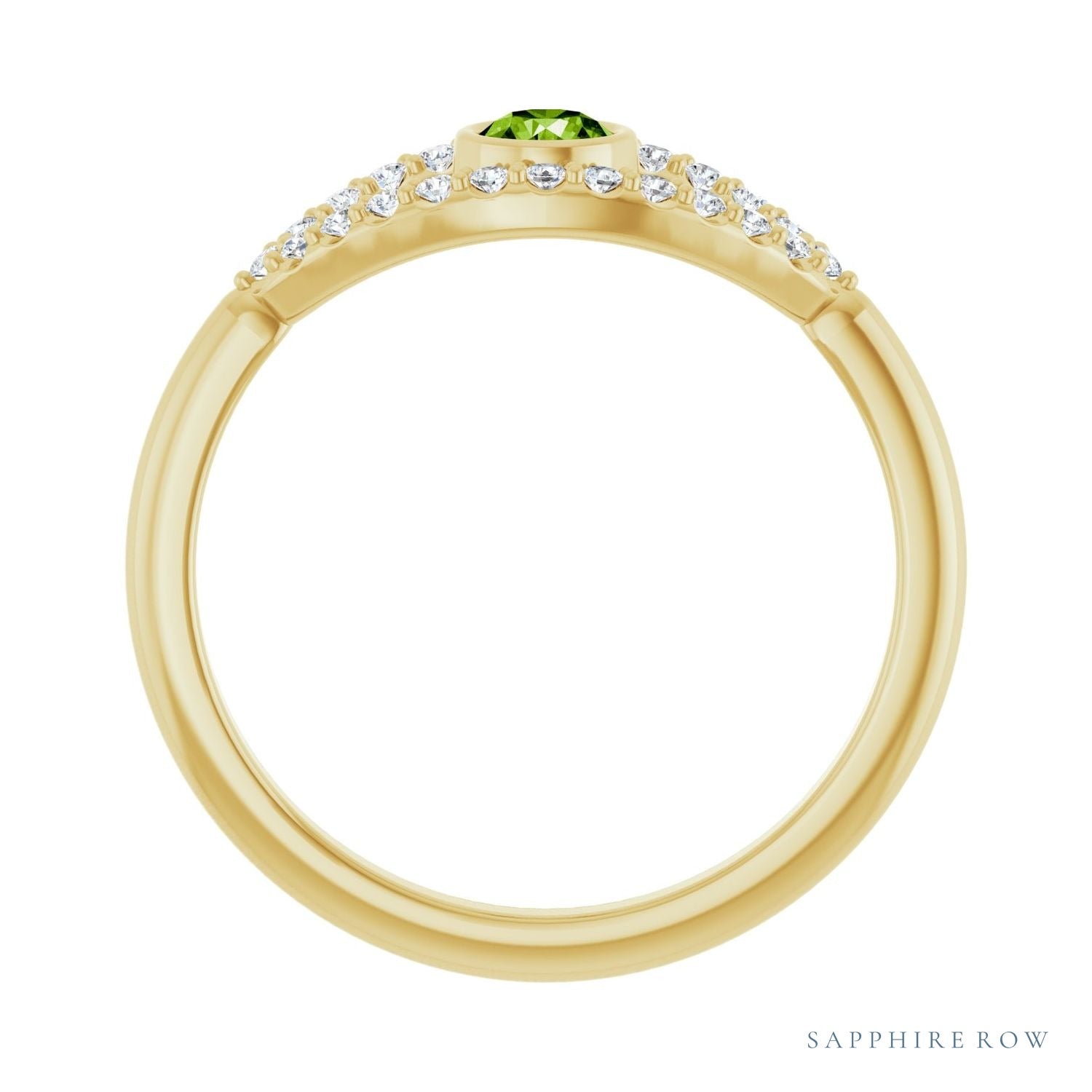 Sapphire Row Natural Pavé Evil Eye Gemstone Ring - Peridot, 14K Yellow Gold (view 2)