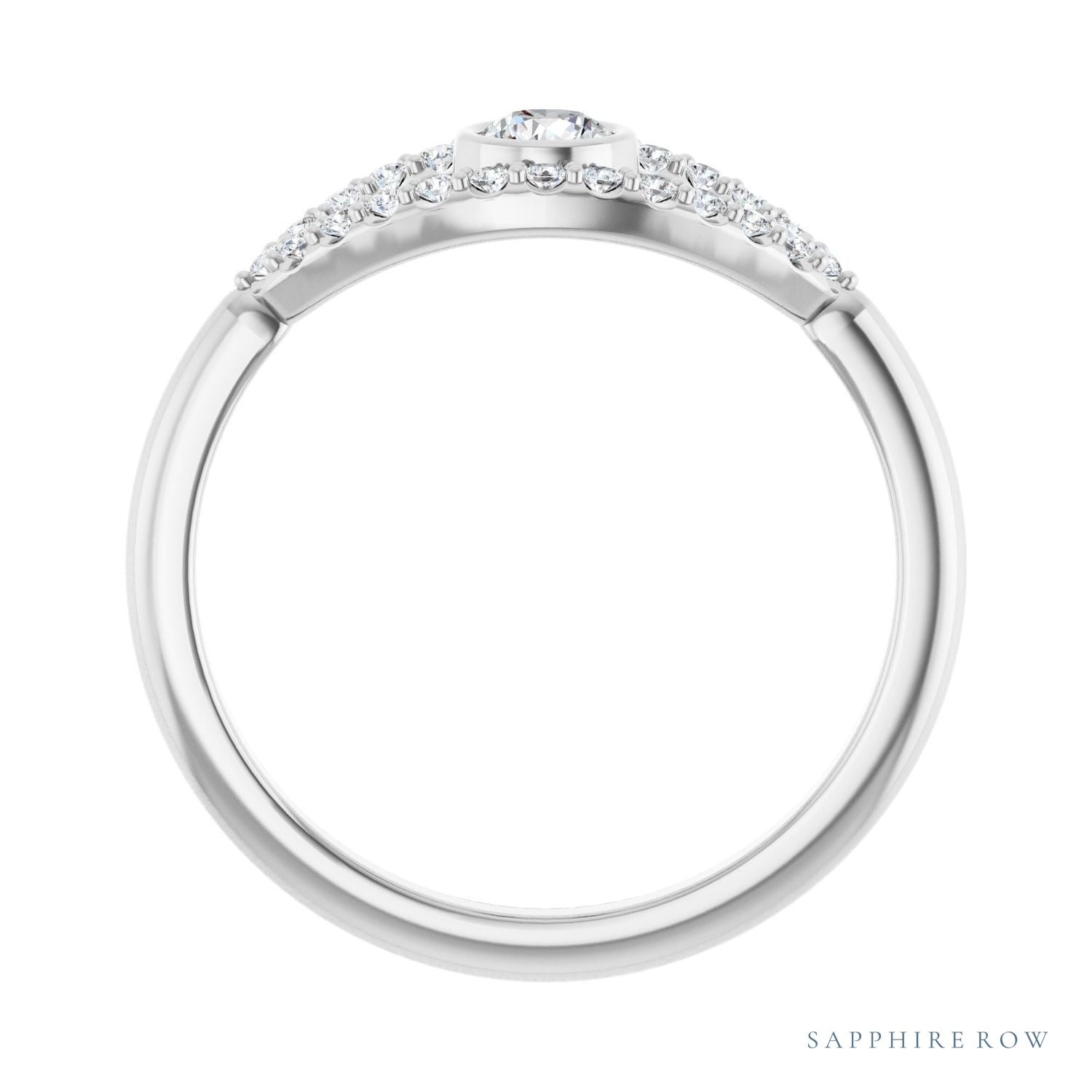 Sapphire Row Natural Pavé Evil Eye Gemstone Ring - White Sapphire, Platinum (view 2)