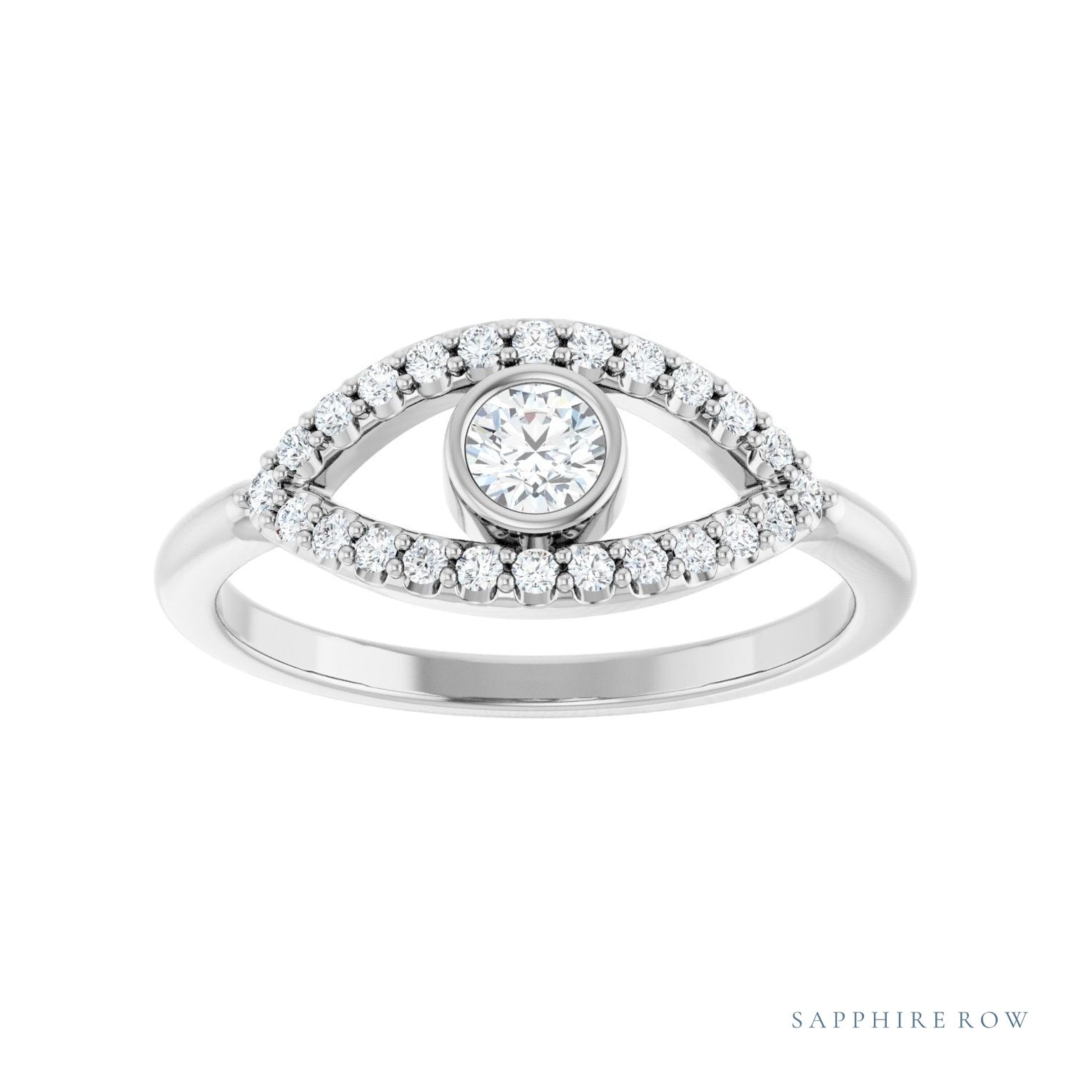 Sapphire Row Natural Pavé Evil Eye Gemstone Ring - White Sapphire, Platinum (view 3)