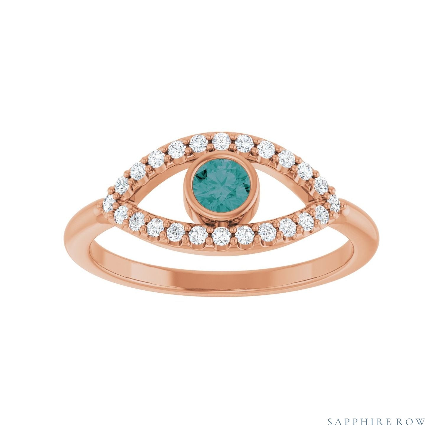 Sapphire Row Lab-Grown Pavé Evil Eye Gemstone Ring - Alexandrite, 14K Rose Gold (view 3)