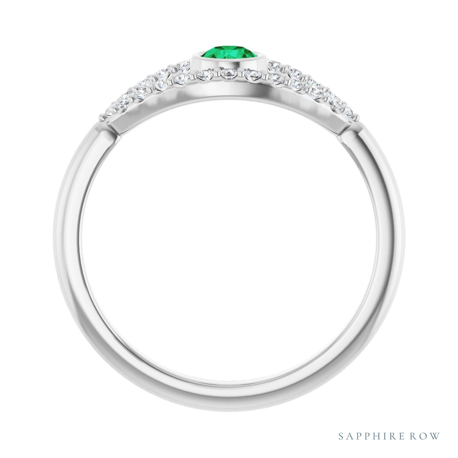 Sapphire Row Lab-Grown Pavé Evil Eye Gemstone Ring - Emerald, 14K White Gold (view 2)