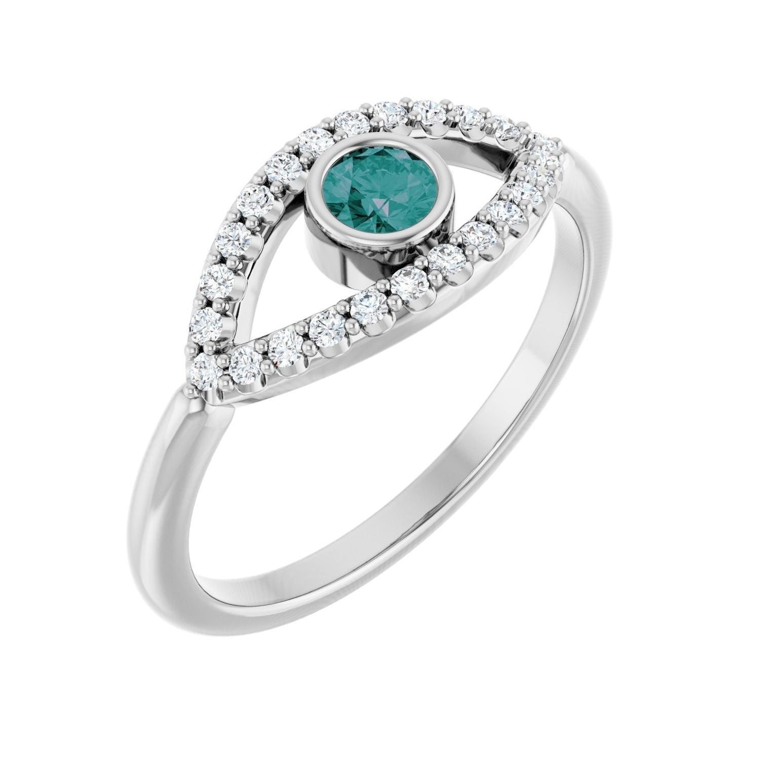 Sapphire Row Lab-Grown Pavé Evil Eye Gemstone Ring - Alexandrite, 14K White Gold
