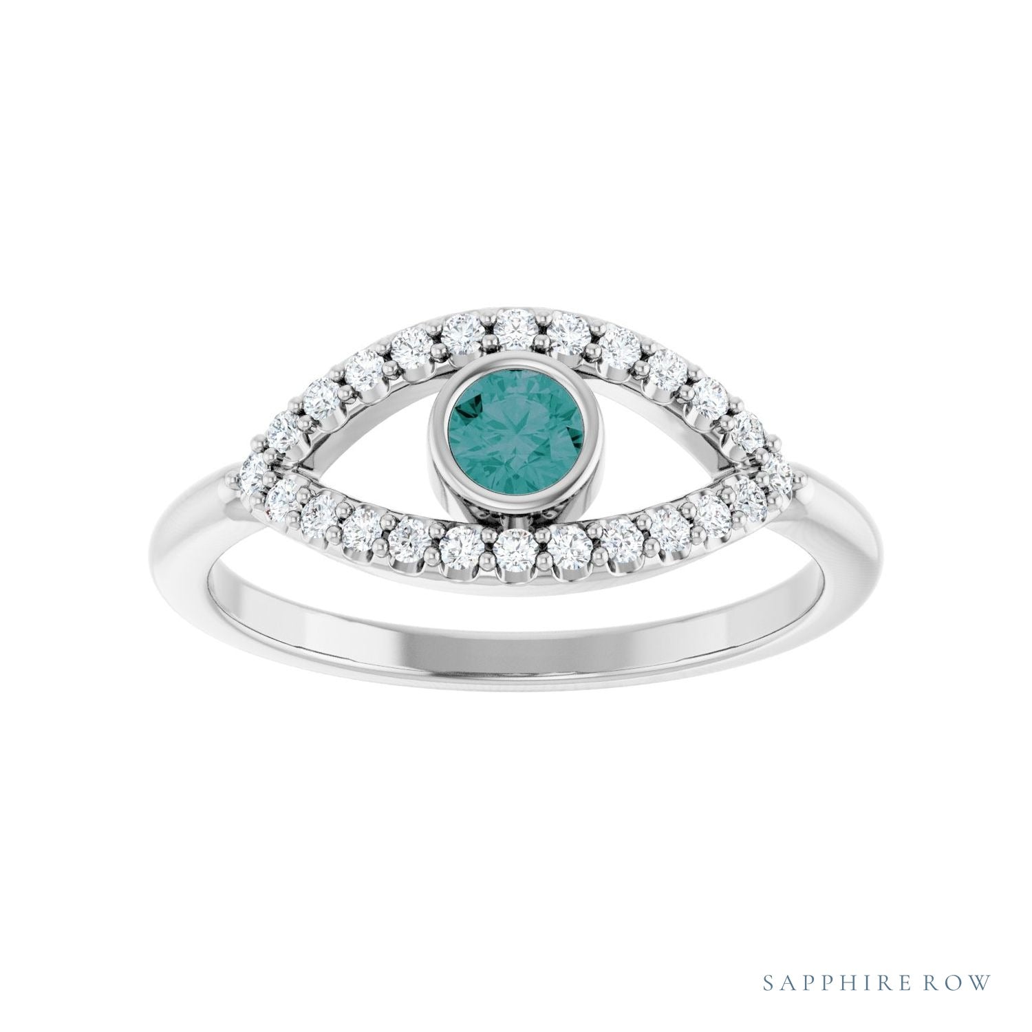 Sapphire Row Lab-Grown Pavé Evil Eye Gemstone Ring - Alexandrite, 14K White Gold (view 3)