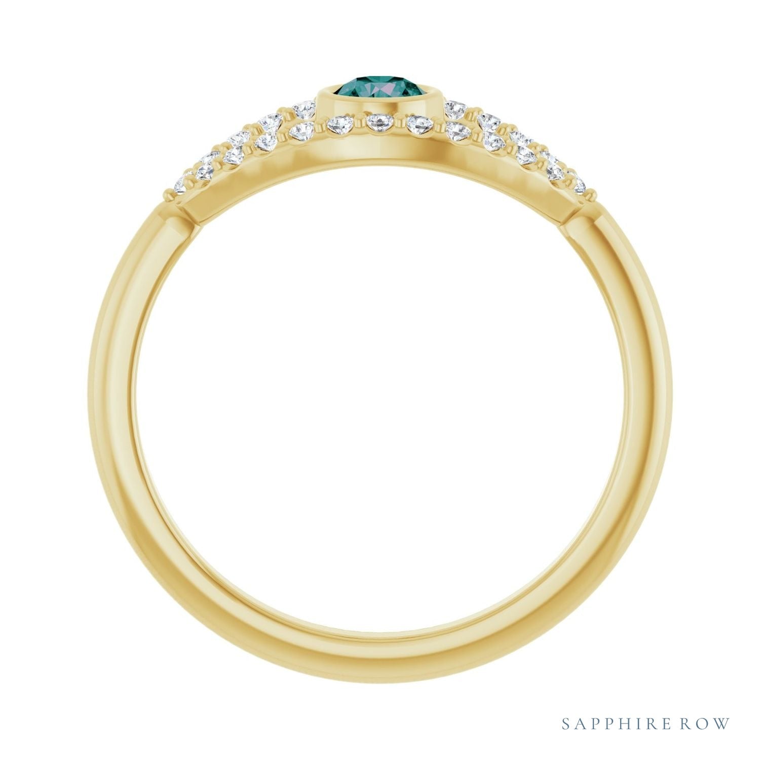 Sapphire Row Lab-Grown Pavé Evil Eye Gemstone Ring - Alexandrite, 14K Yellow Gold (view 2)
