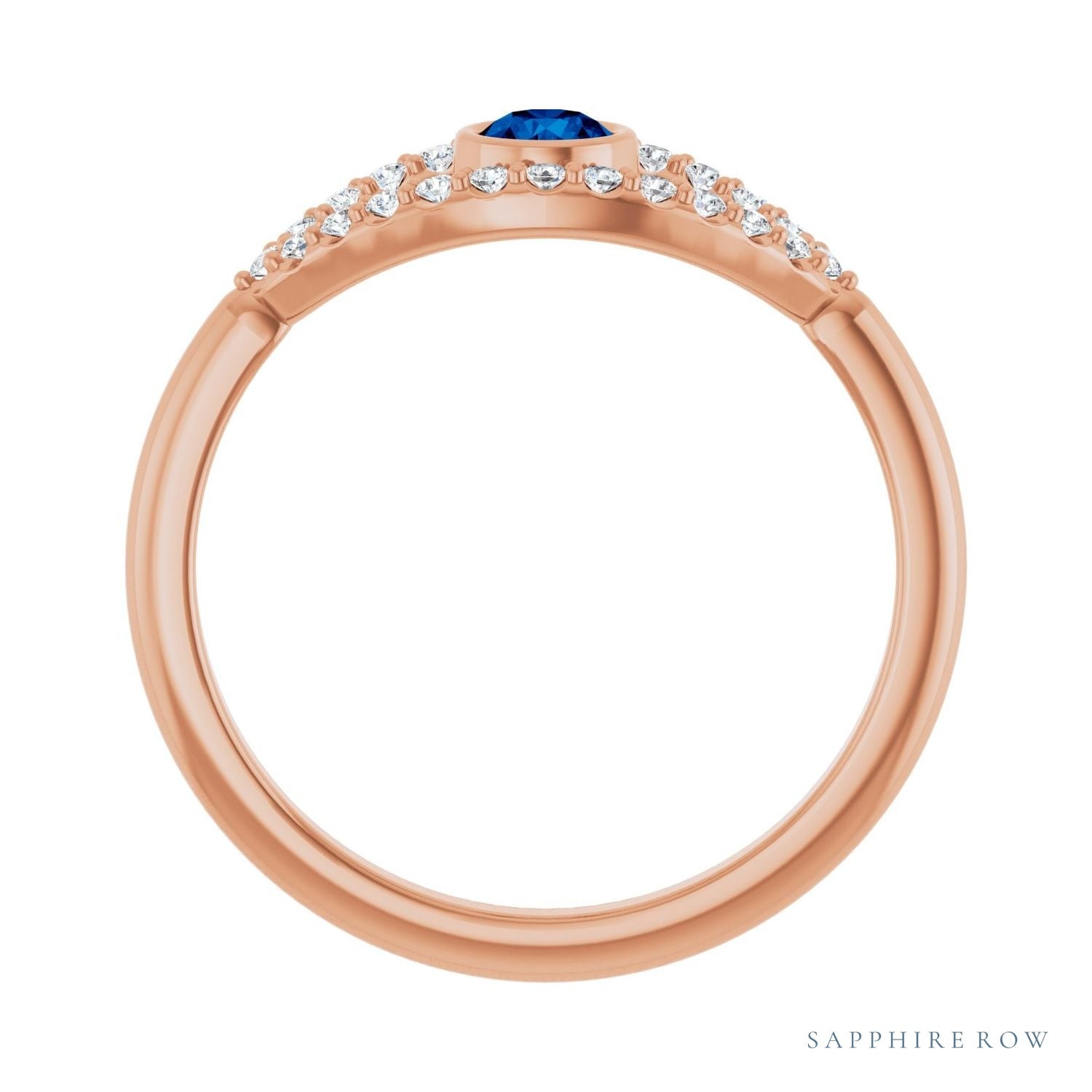 Sapphire Row Lab-Grown Pavé Evil Eye Gemstone Ring - Blue Sapphire, 14K Rose Gold (view 2)