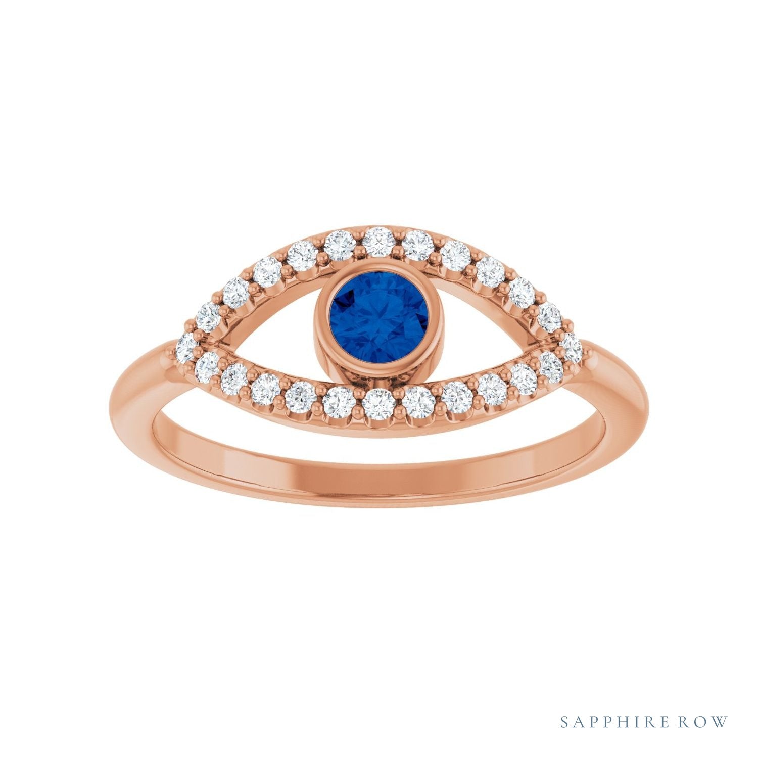 Sapphire Row Lab-Grown Pavé Evil Eye Gemstone Ring - Blue Sapphire, 14K Rose Gold (view 3)