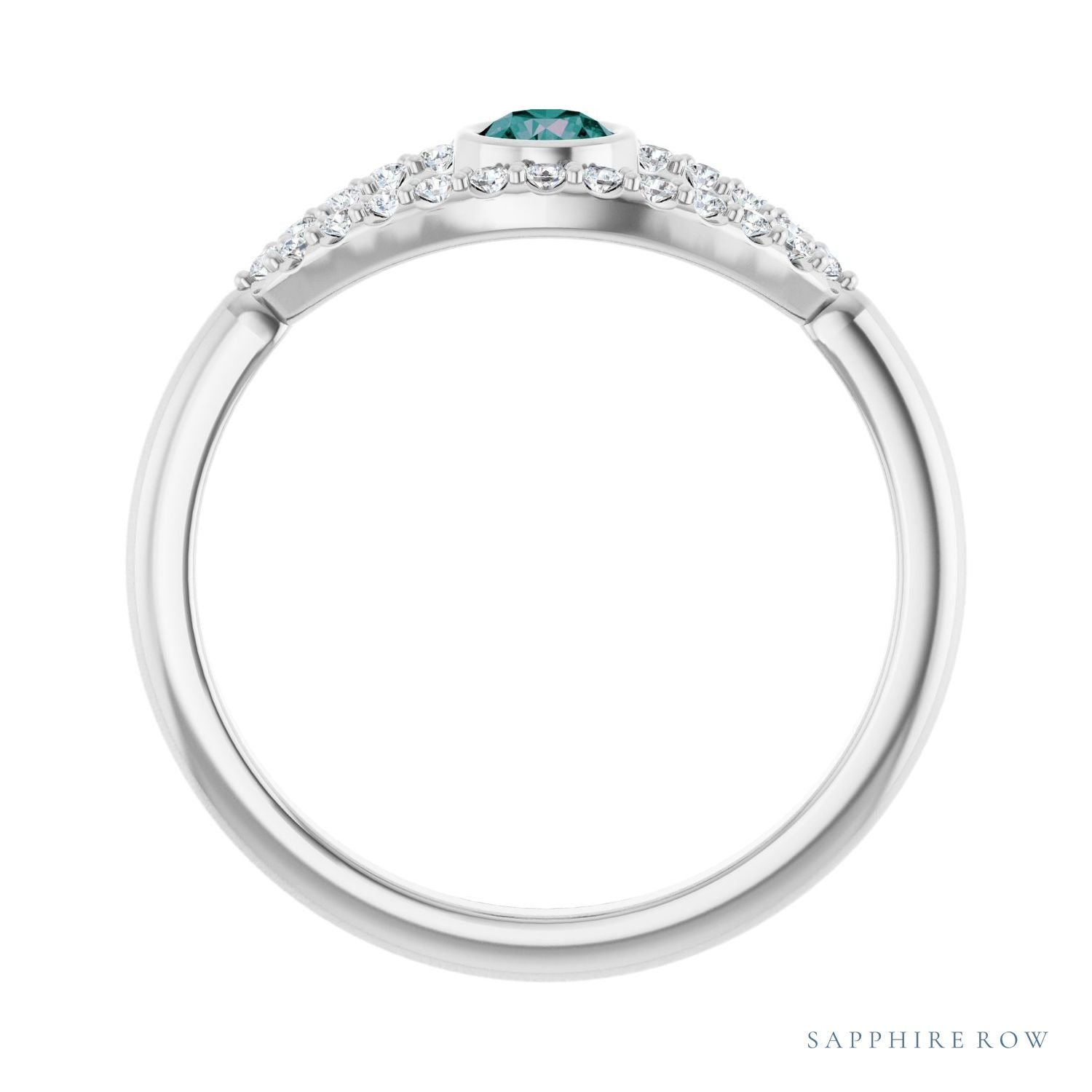 Sapphire Row Lab-Grown Pavé Evil Eye Gemstone Ring - Alexandrite, Platinum (view 2)
