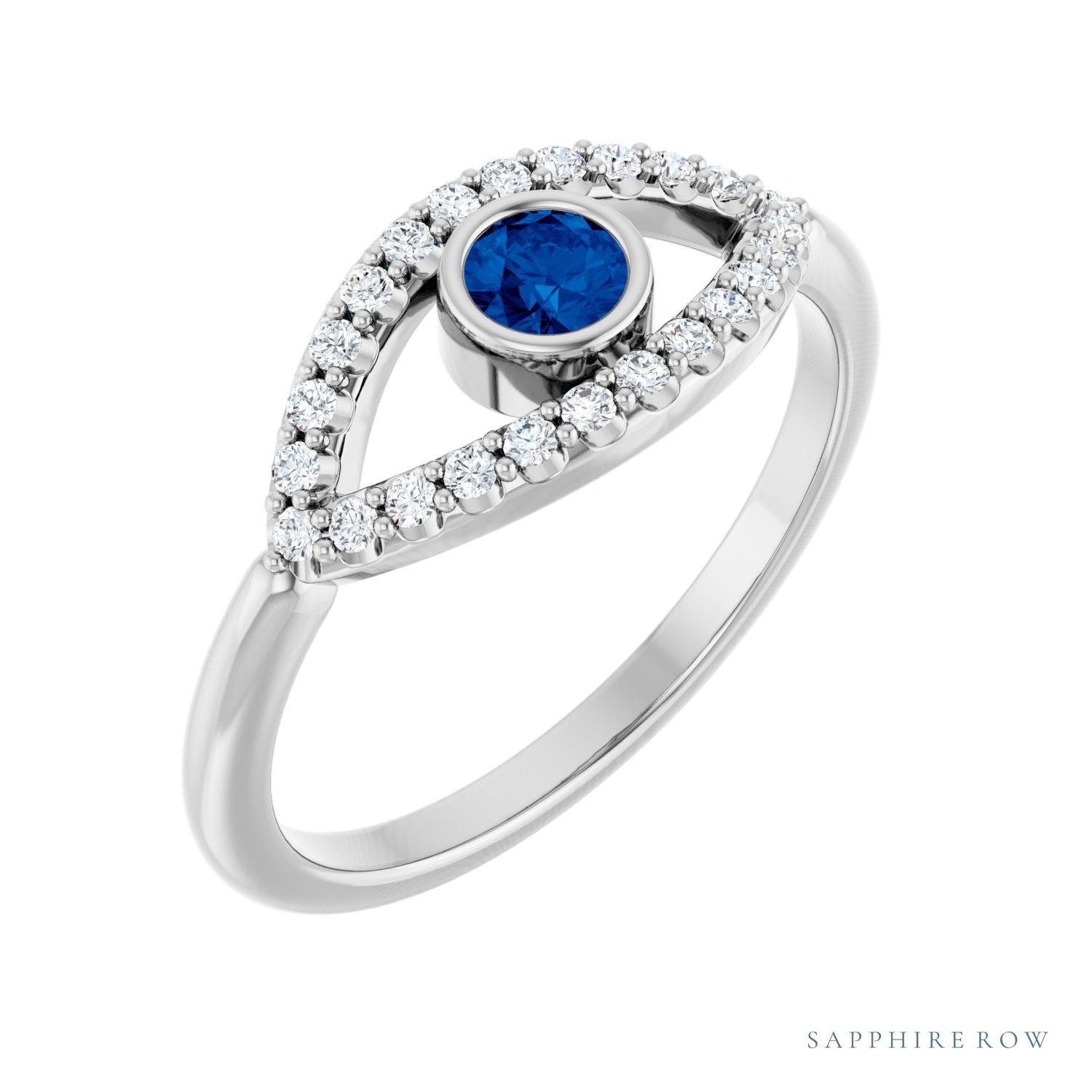 Sapphire Row Lab-Grown Pavé Evil Eye Gemstone Ring - Blue Sapphire, 14K White Gold