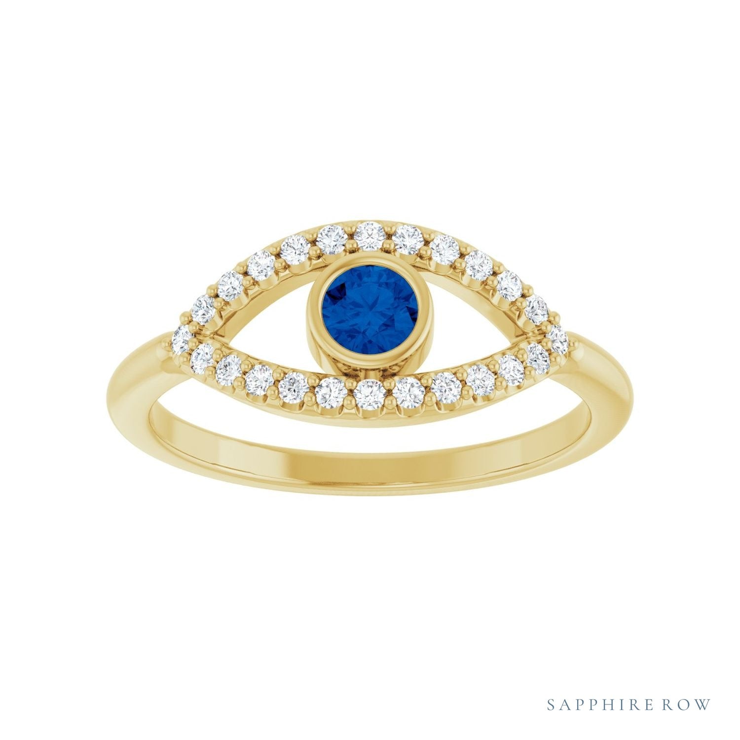 Sapphire Row Lab-Grown Pavé Evil Eye Gemstone Ring - Blue Sapphire, 14K Yellow Gold (view 3)