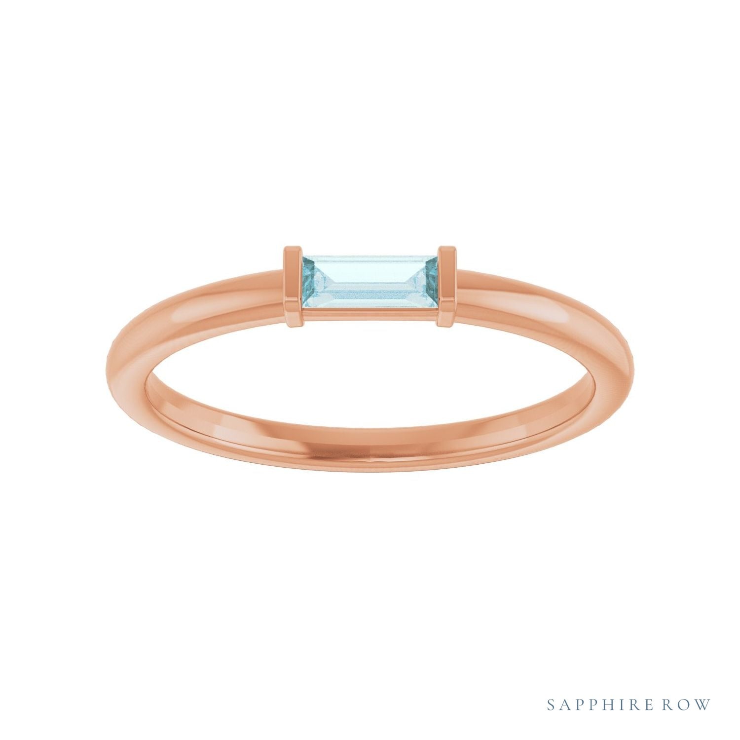 Sapphire Row Natural Gemstone Baguette Detail Ring - Sky Blue Topaz, 14K Rose Gold (view 3)