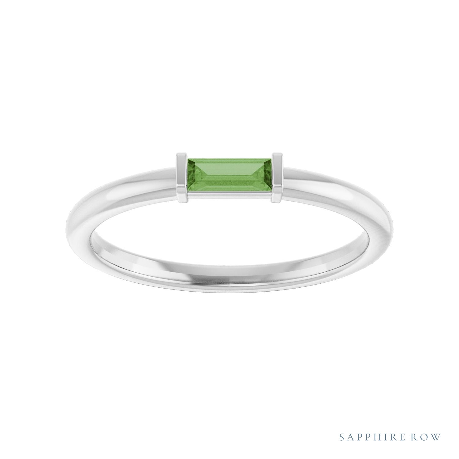 Sapphire Row Natural Gemstone Baguette Detail Ring - Green Tourmaline, 14K White Gold (view 3)