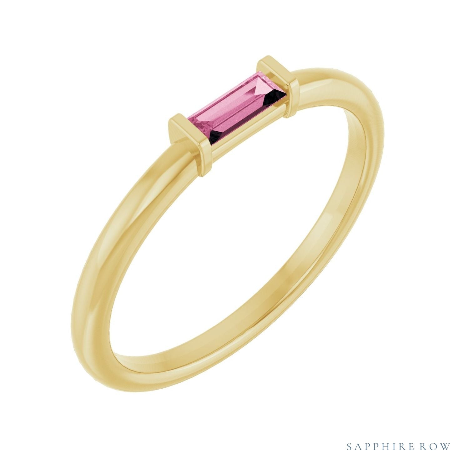 Sapphire Row Natural Gemstone Baguette Detail Ring - Pink Tourmaline, 14K Yellow Gold