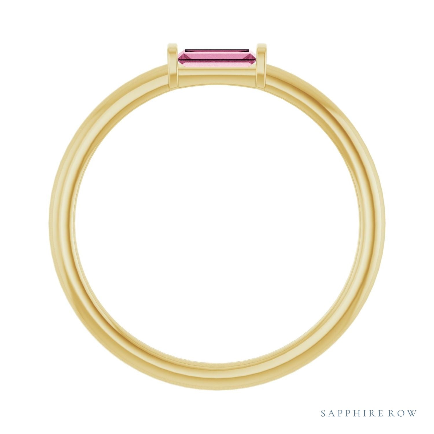 Sapphire Row Natural Gemstone Baguette Detail Ring - Pink Tourmaline, 14K Yellow Gold (view 2)