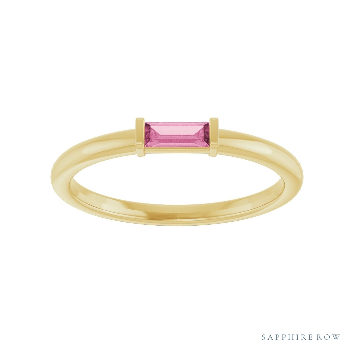 Sapphire Row Natural Gemstone Baguette Detail Ring - Pink Tourmaline, 14K Yellow Gold (view 3)