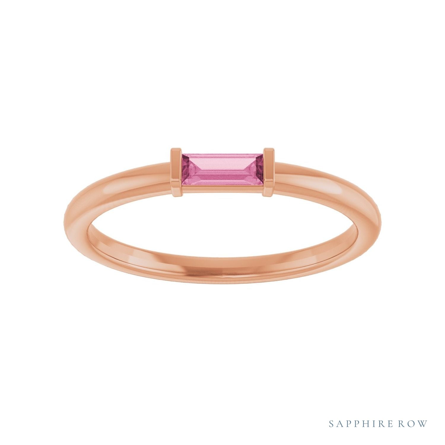 Sapphire Row Natural Gemstone Baguette Detail Ring - Pink Tourmaline, 14K Rose Gold (view 3)