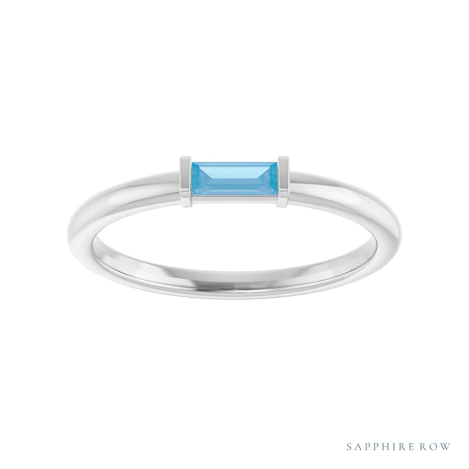 Sapphire Row Natural Gemstone Baguette Detail Ring - Sky Blue Topaz, 14K White Gold (view 3)
