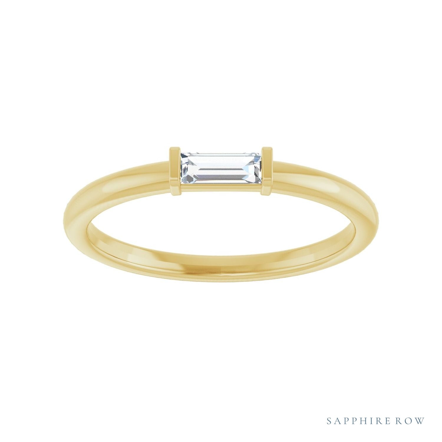Sapphire Row Natural Gemstone Baguette Detail Ring - Diamond, 14K Yellow Gold (view 3)