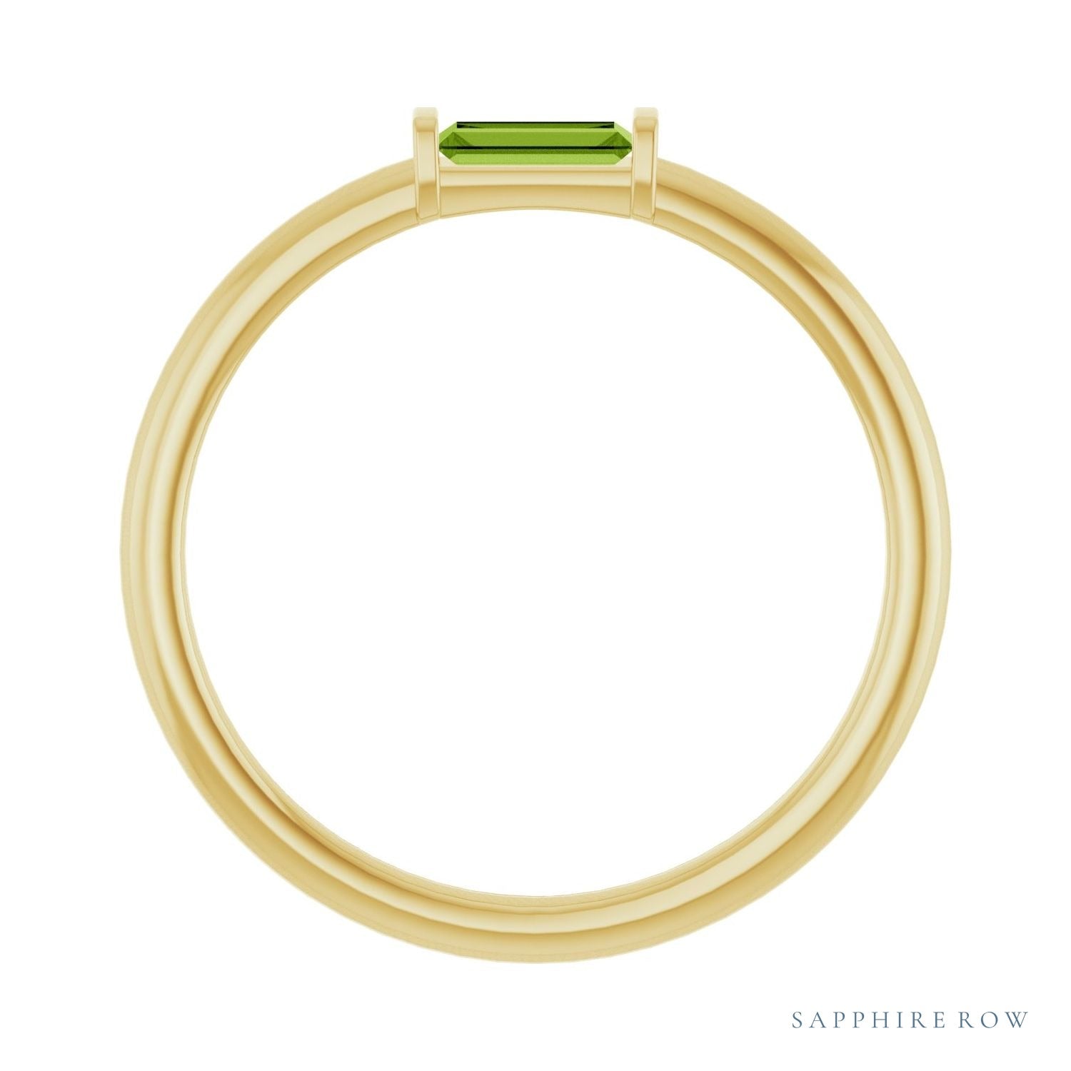 Sapphire Row Natural Gemstone Baguette Detail Ring - Peridot, 14K Yellow Gold (view 2)