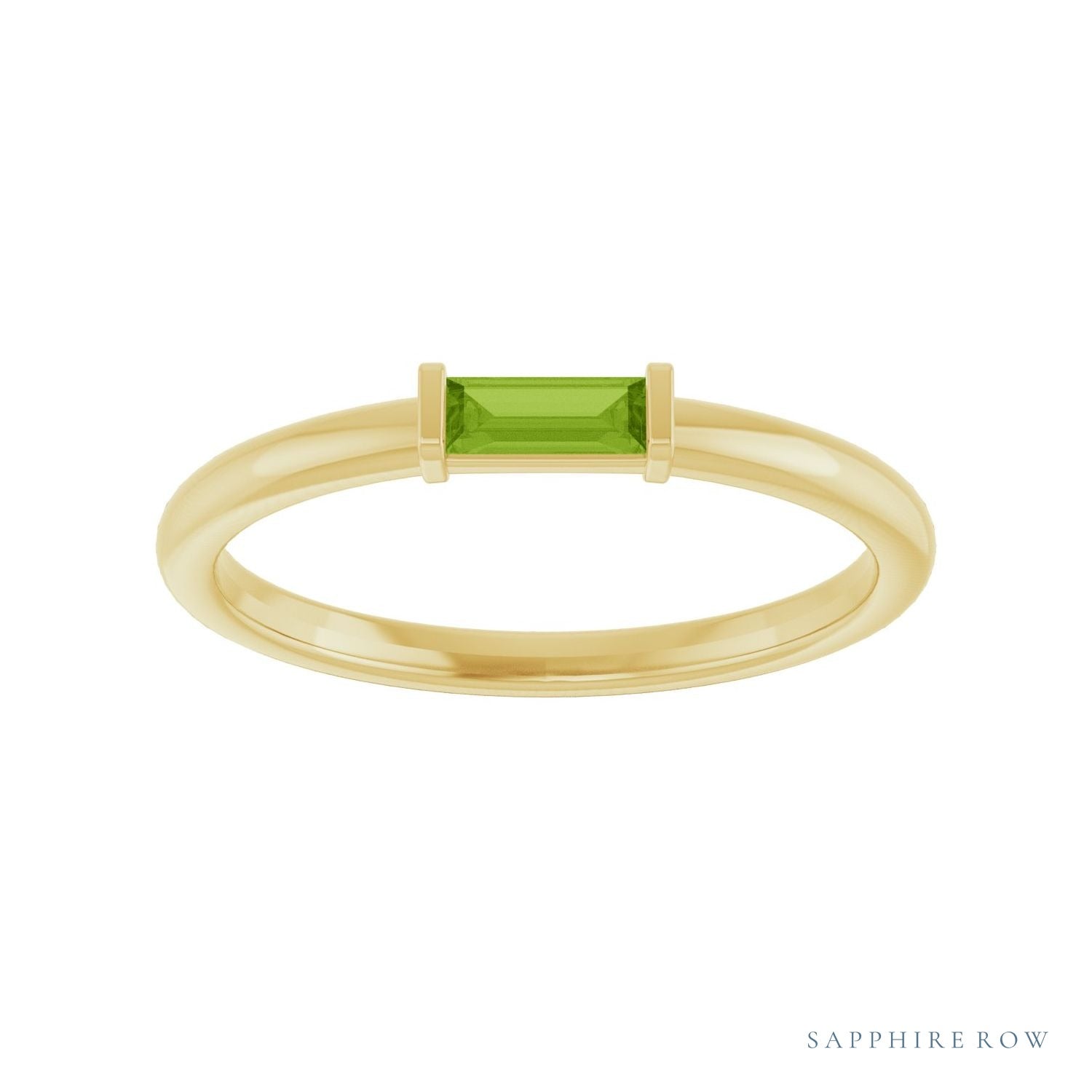Sapphire Row Natural Gemstone Baguette Detail Ring - Peridot, 14K Yellow Gold (view 3)