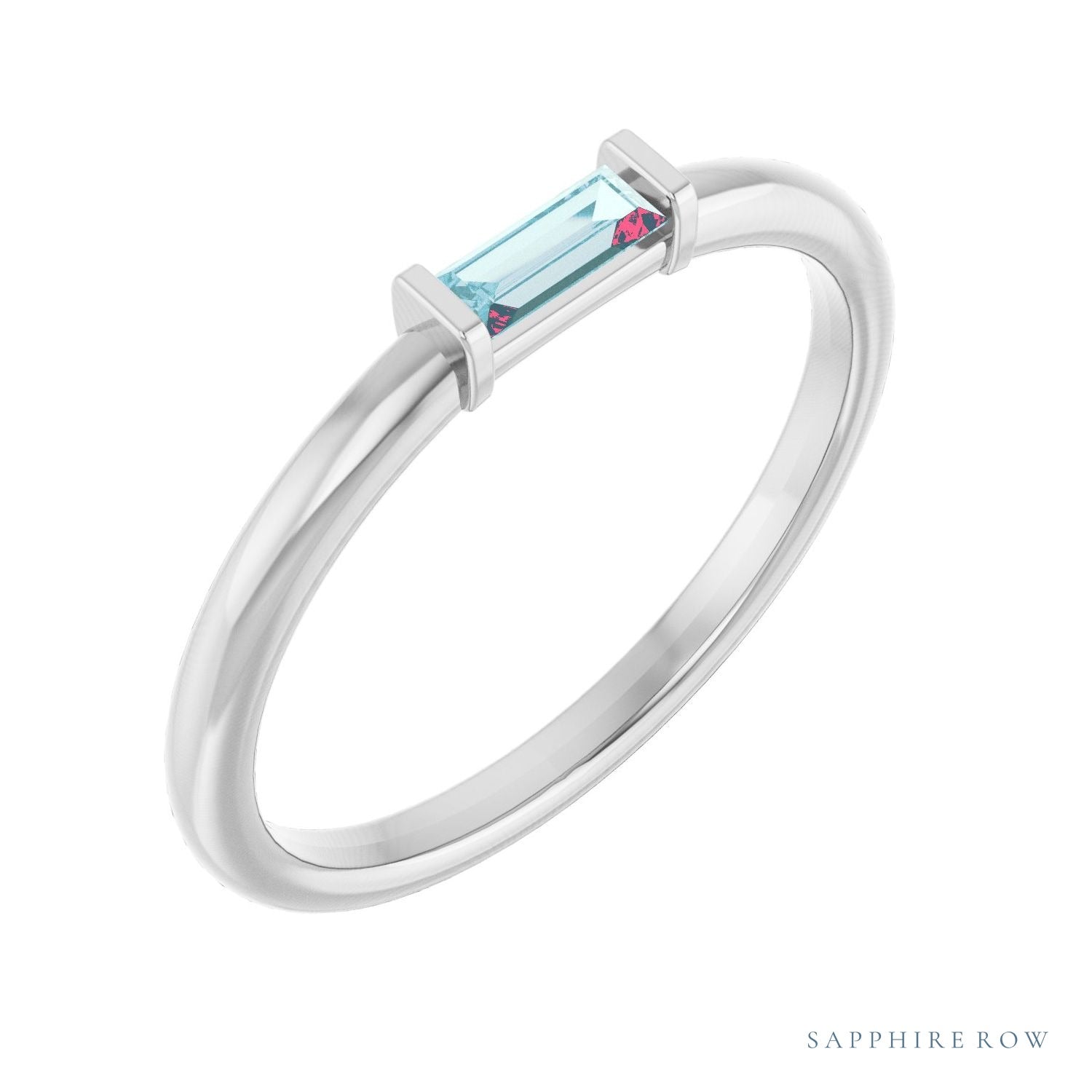 Sapphire Row Natural Gemstone Baguette Detail Ring - Sky Blue Topaz, Platinum