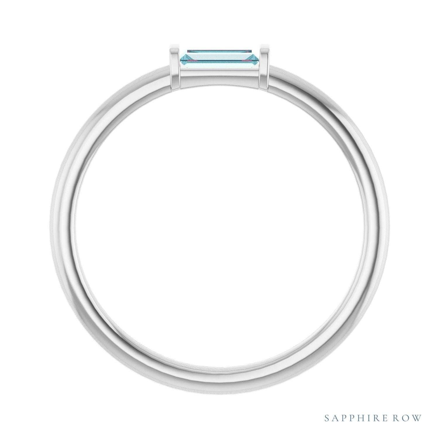 Sapphire Row Natural Gemstone Baguette Detail Ring - Sky Blue Topaz, Platinum (view 2)