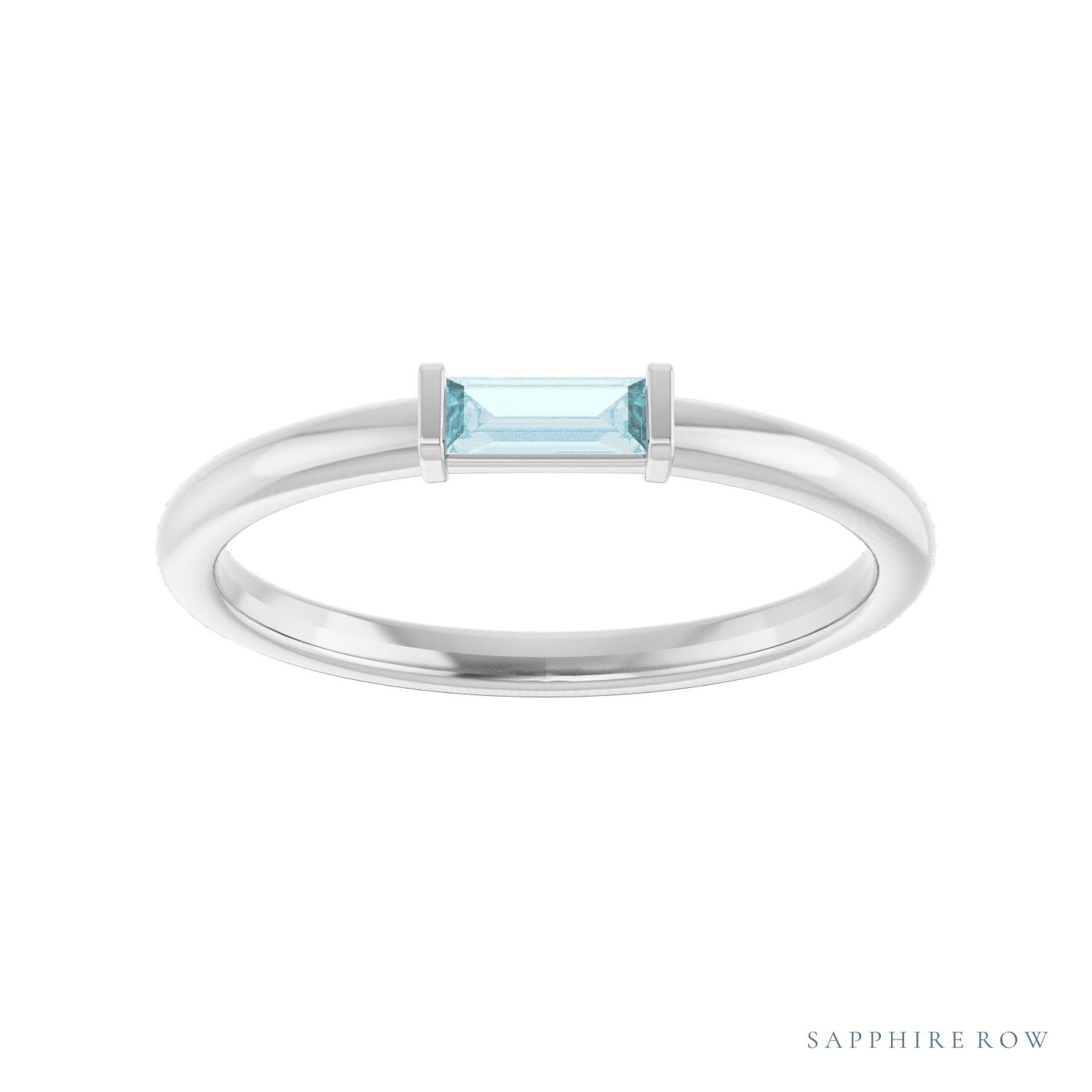 Sapphire Row Natural Gemstone Baguette Detail Ring - Sky Blue Topaz, Platinum (view 3)