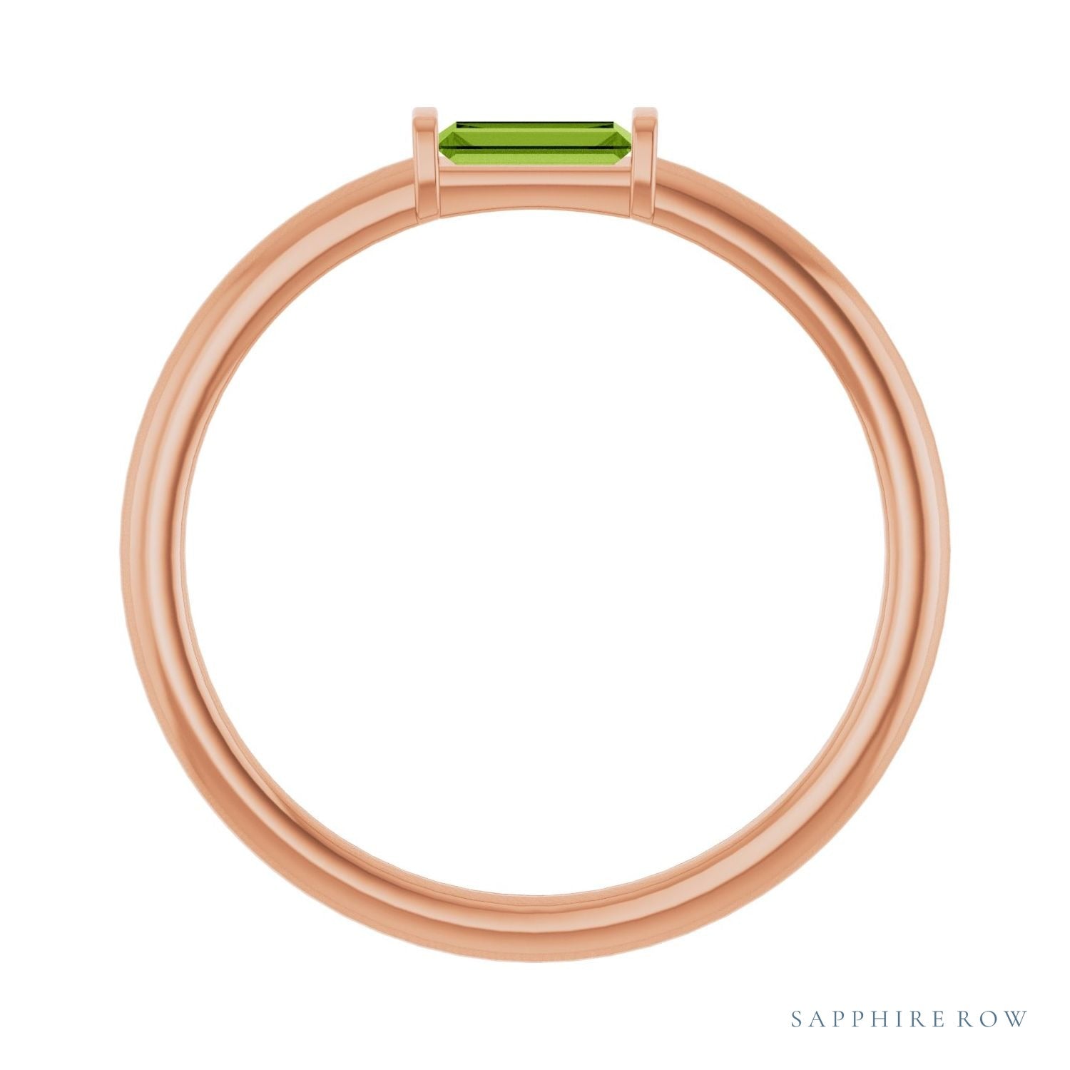 Sapphire Row Natural Gemstone Baguette Detail Ring - Peridot, 14K Rose Gold (view 2)