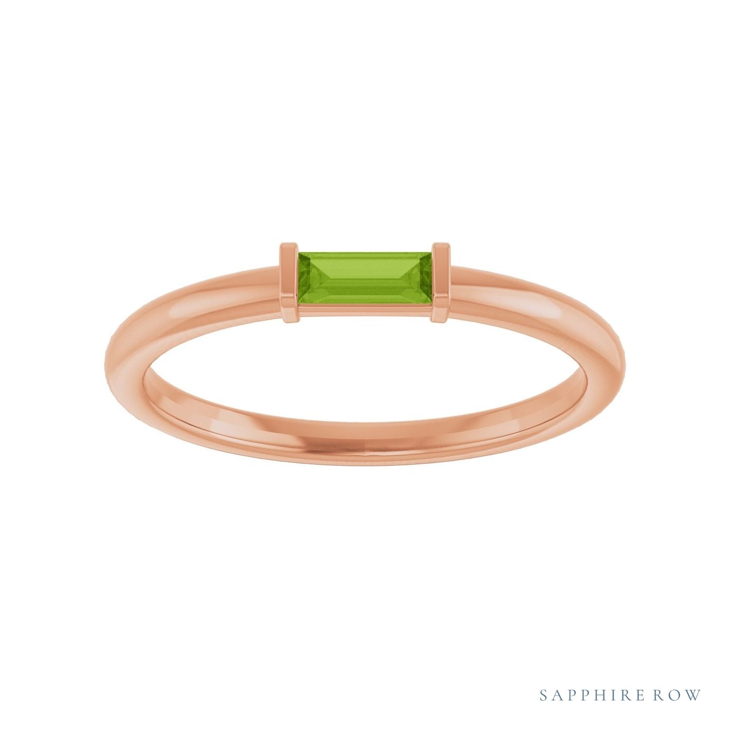 Sapphire Row Natural Gemstone Baguette Detail Ring - Peridot, 14K Rose Gold (view 3)