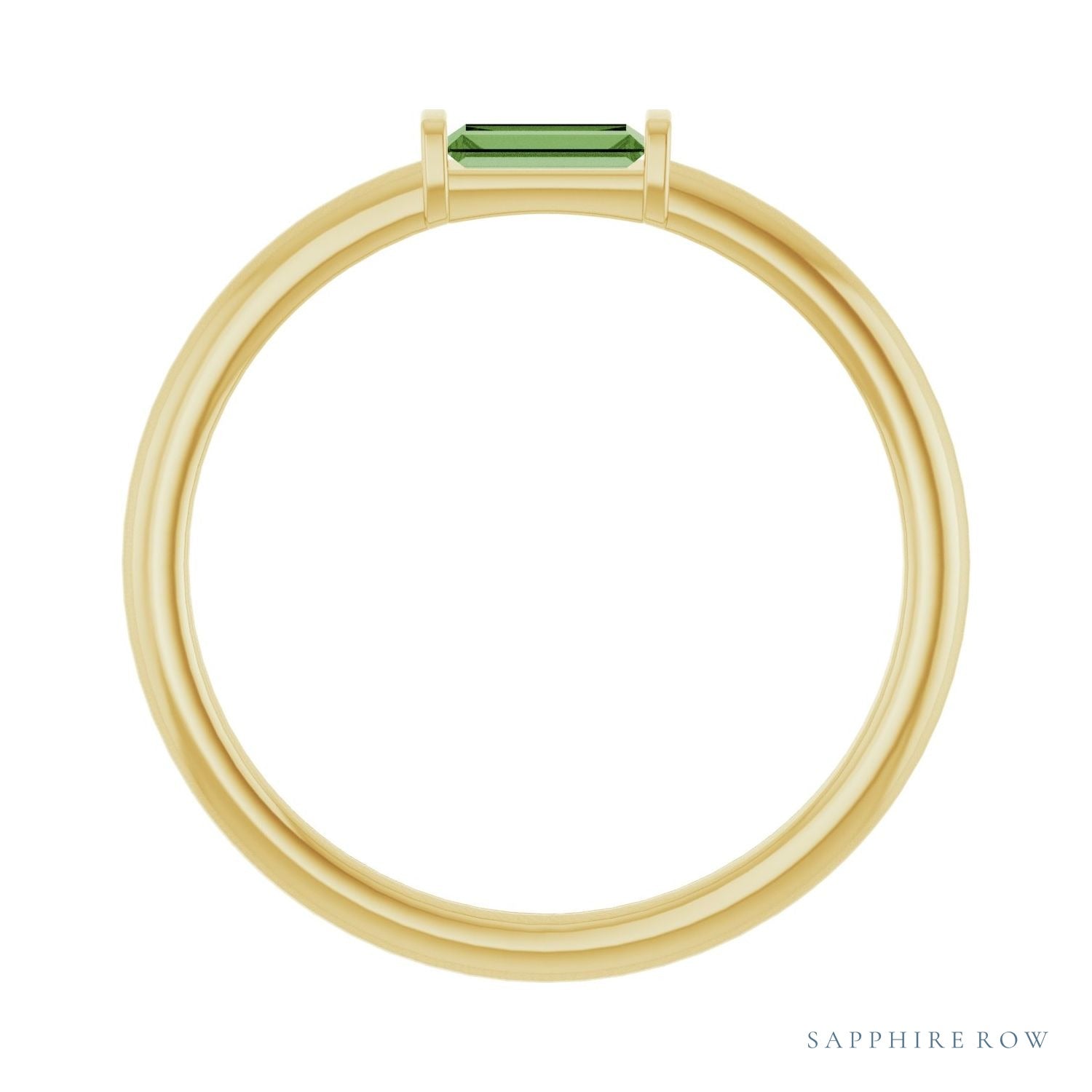 Sapphire Row Natural Gemstone Baguette Detail Ring - Green Tourmaline, 14K Yellow Gold (view 2)