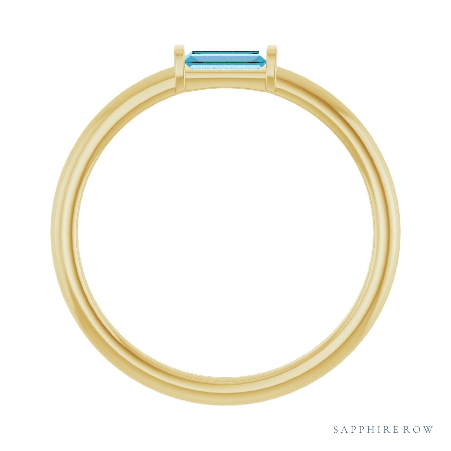 Sapphire Row Natural Gemstone Baguette Detail Ring - Swiss Blue Topaz, 14K Yellow Gold (view 2)