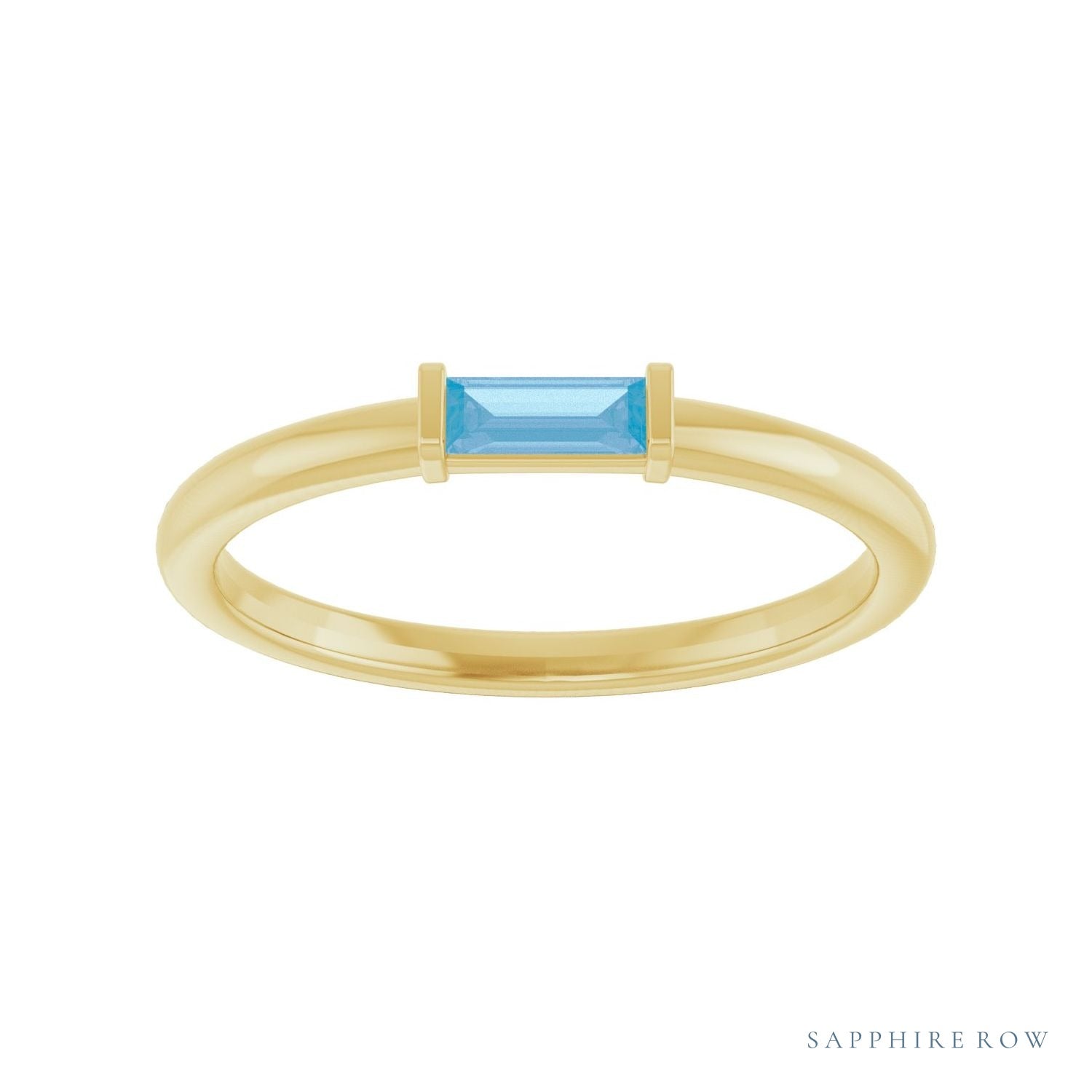 Sapphire Row Natural Gemstone Baguette Detail Ring - Swiss Blue Topaz, 14K Yellow Gold (view 3)