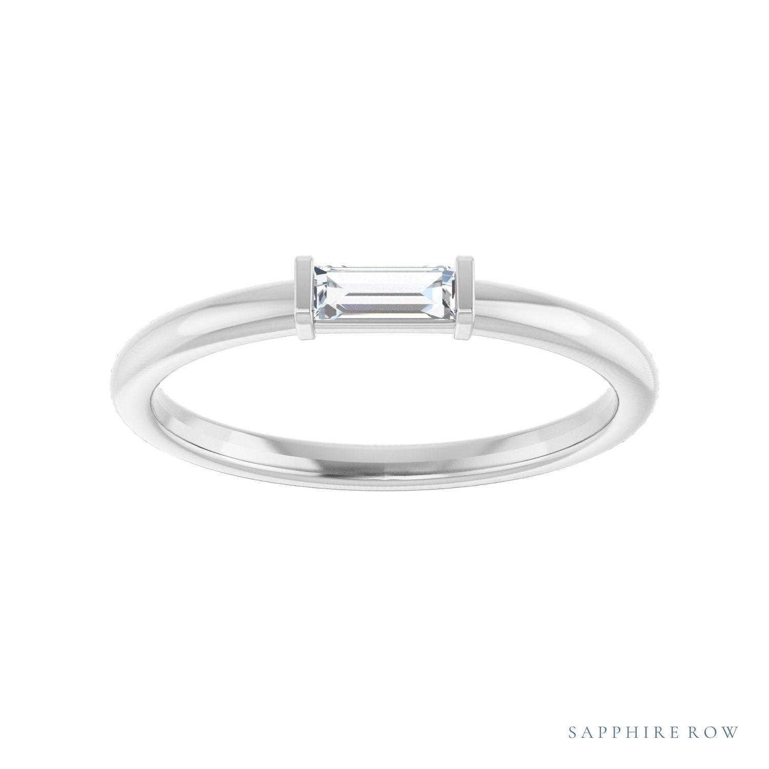 Sapphire Row Natural Gemstone Baguette Detail Ring - Diamond, Platinum (view 3)