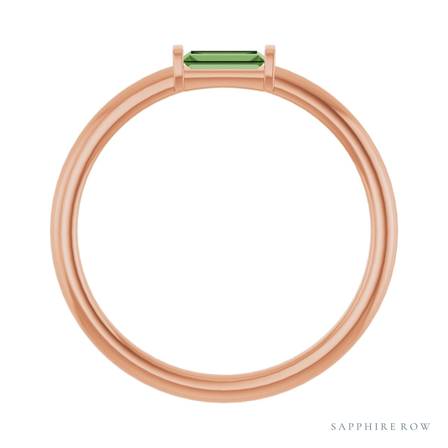 Sapphire Row Natural Gemstone Baguette Detail Ring - Green Tourmaline, 14K Rose Gold (view 2)
