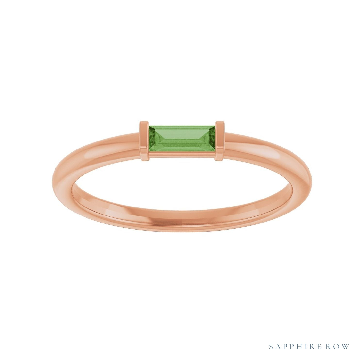 Sapphire Row Natural Gemstone Baguette Detail Ring - Green Tourmaline, 14K Rose Gold (view 3)
