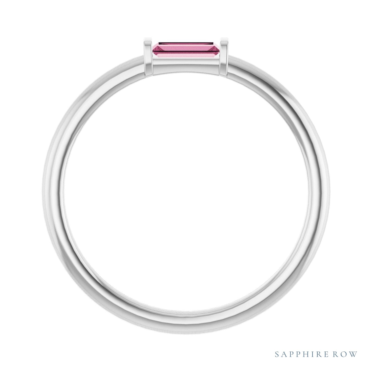 Sapphire Row Natural Gemstone Baguette Detail Ring - Pink Tourmaline, 14K White Gold (view 2)