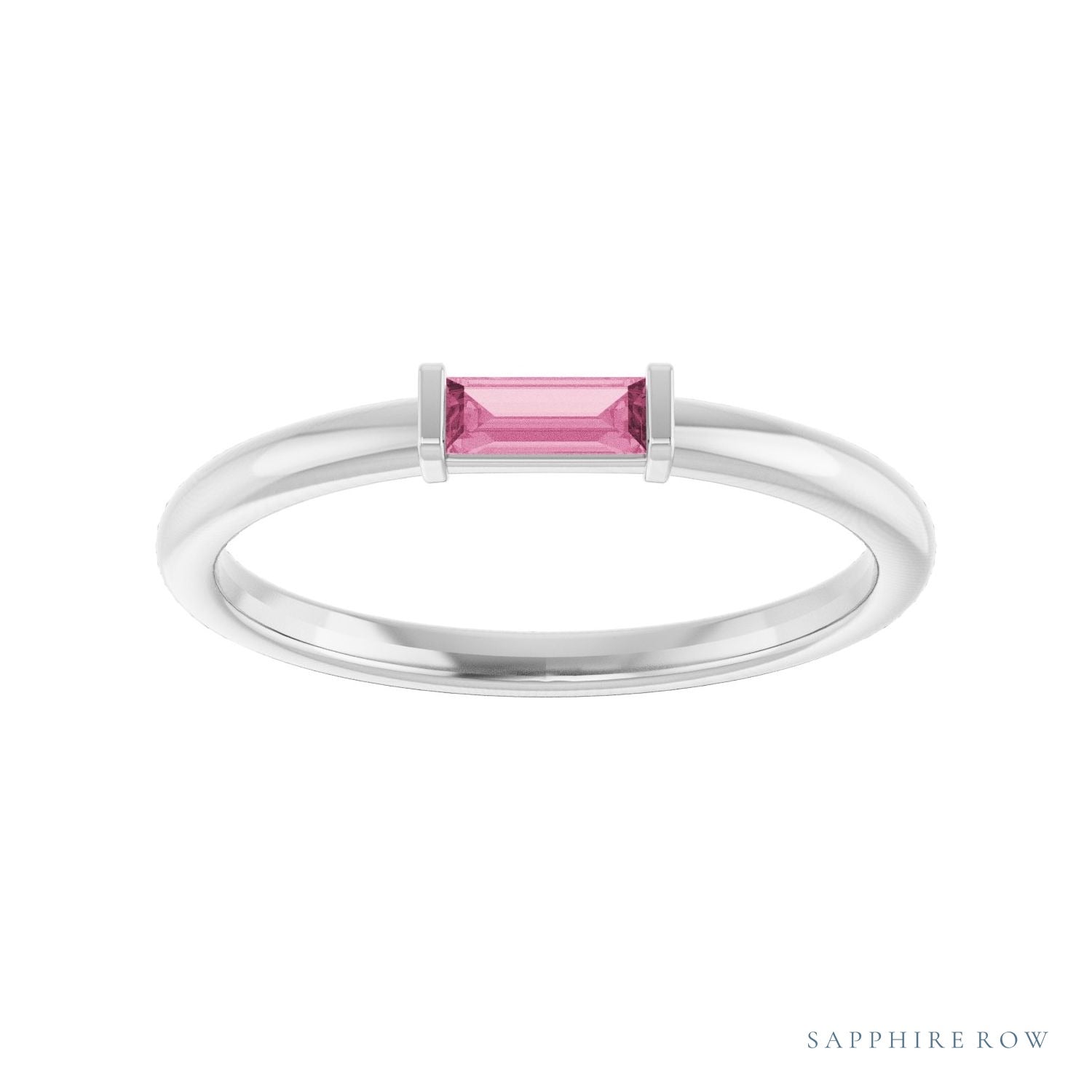 Sapphire Row Natural Gemstone Baguette Detail Ring - Pink Tourmaline, 14K White Gold (view 3)