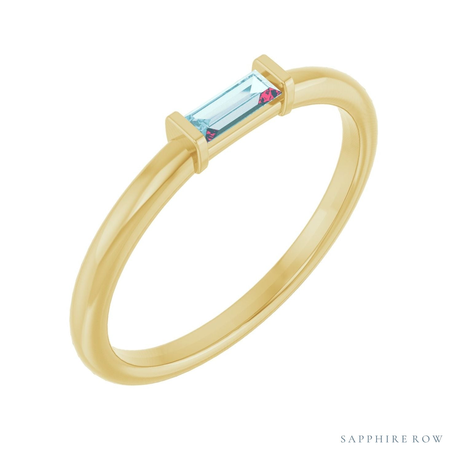 Sapphire Row Natural Gemstone Baguette Detail Ring - Sky Blue Topaz, 14K Yellow Gold