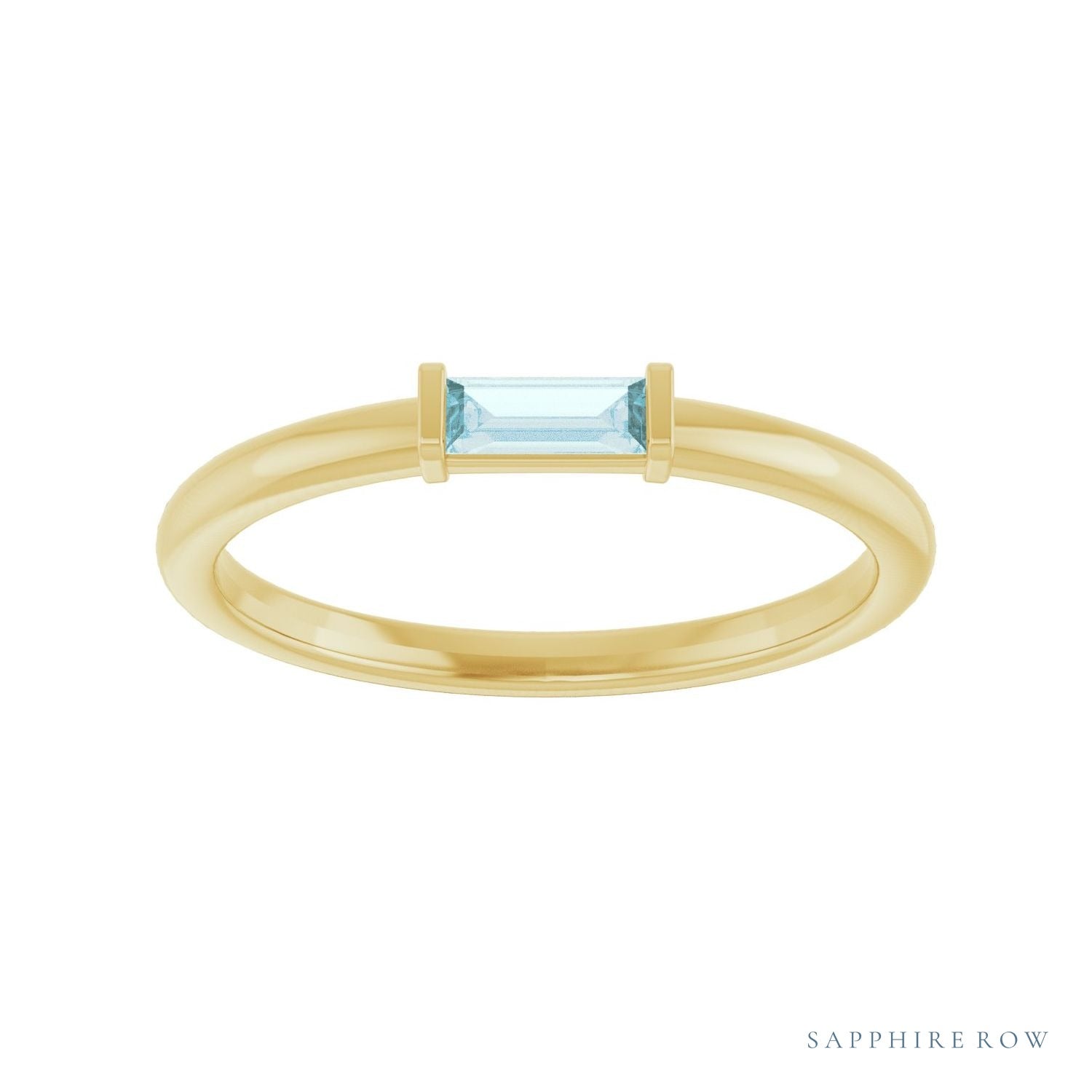 Sapphire Row Natural Gemstone Baguette Detail Ring - Sky Blue Topaz, 14K Yellow Gold (view 3)