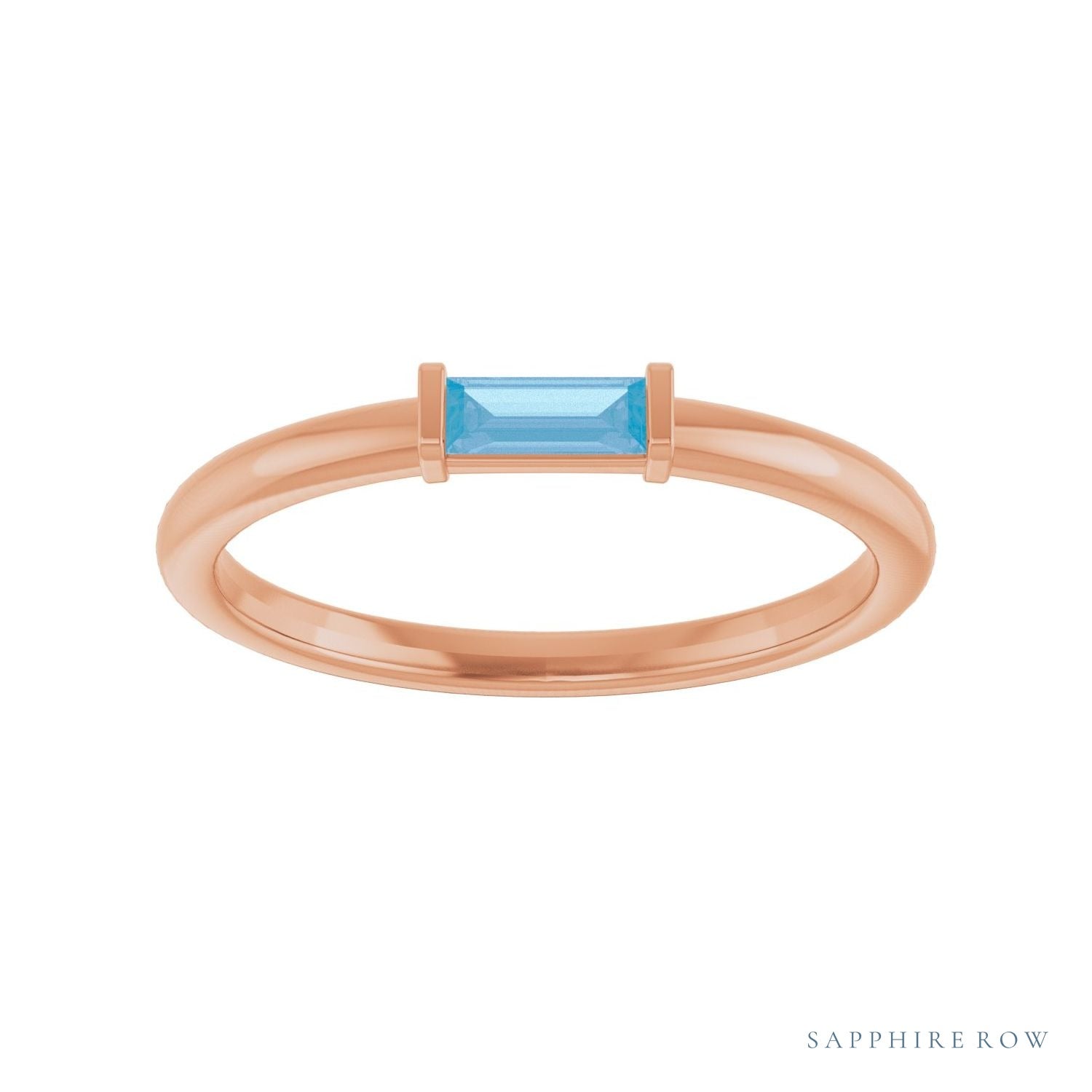 Sapphire Row Natural Gemstone Baguette Detail Ring - Swiss Blue Topaz, 14K Rose Gold (view 3)