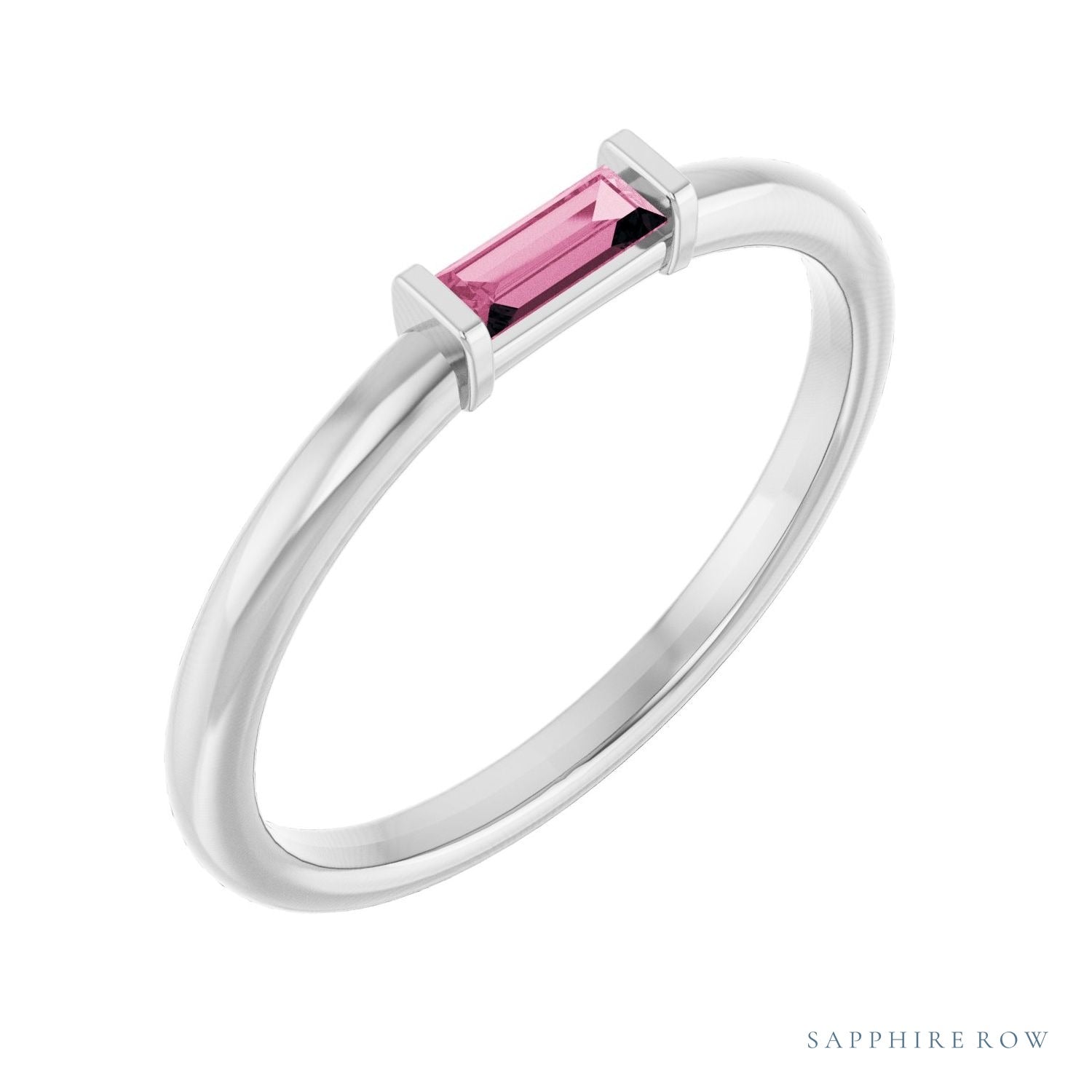 Sapphire Row Natural Gemstone Baguette Detail Ring - Pink Tourmaline, Platinum